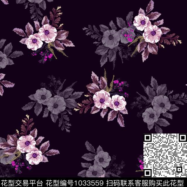 数码华亿平台黑底花卉花卉数码印花华亿平台下载（图片编号: 1033559） - 瓦栏（Walan）