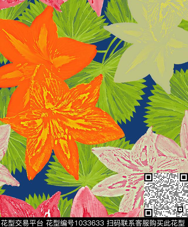 条纹植物抽象数码印花华亿平台下载（图片编号: 1033633） - 瓦栏（Walan）