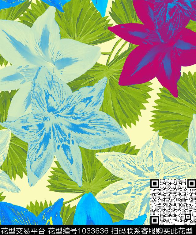 条纹植物抽象数码印花华亿平台下载（图片编号: 1033636） - 瓦栏（Walan）