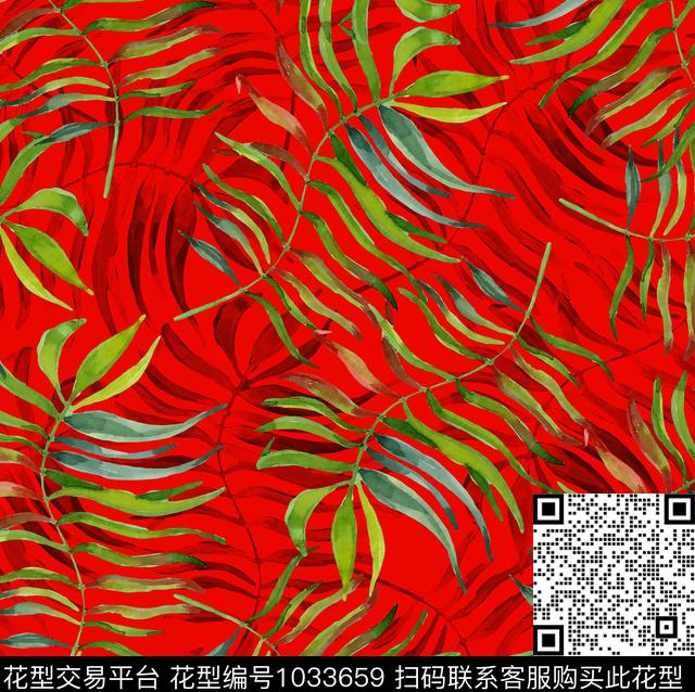女装绿植树叶水彩叶子数码印花华亿平台下载（图片编号: 1033659） - 瓦栏（Walan）