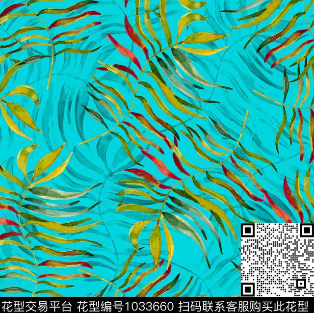 女装绿植树叶水彩叶子数码印花华亿平台下载（图片编号: 1033660） - 瓦栏（Walan）