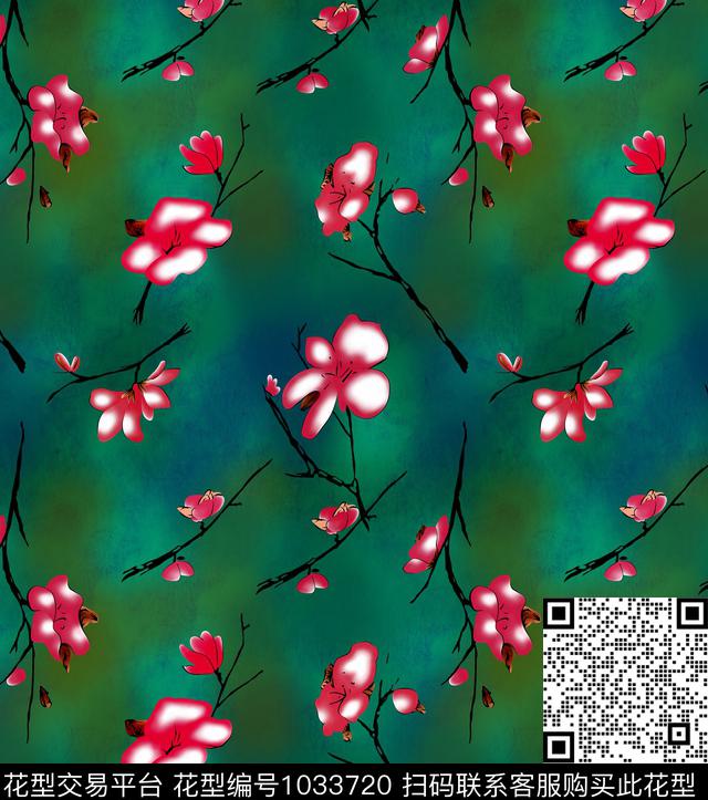 玉兰花花卉底纹数码印花华亿平台下载（图片编号: 1033720） - 瓦栏（Walan）