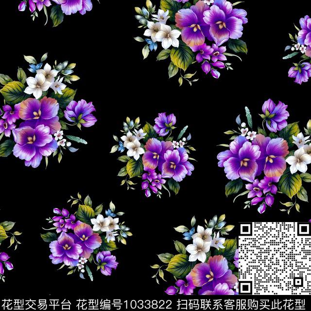 数码华亿平台黑底花卉花卉数码印花华亿平台下载（图片编号: 1033822） - 瓦栏（Walan）