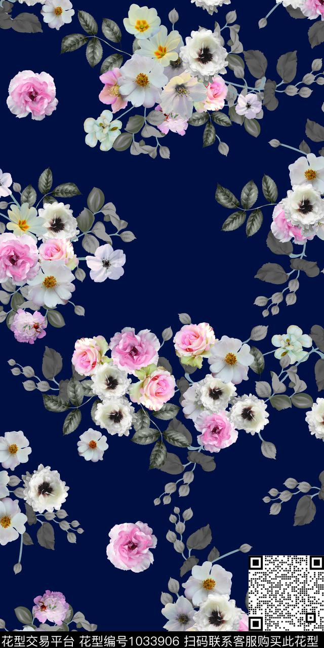 手绘玫瑰手绘花卉花卉数码印花华亿平台下载（图片编号: 1033906） - 瓦栏（Walan）