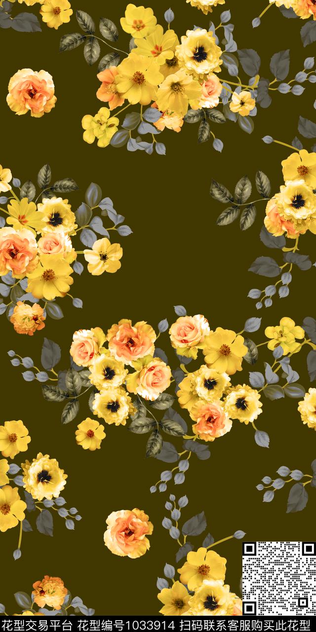 手绘玫瑰手绘花卉花卉数码印花华亿平台下载（图片编号: 1033914） - 瓦栏（Walan）