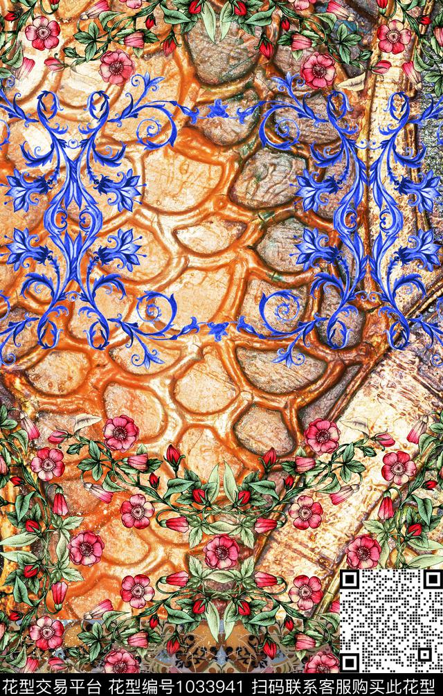 定位花花卉复古数码印花华亿平台下载（图片编号: 1033941） - 瓦栏（Walan）