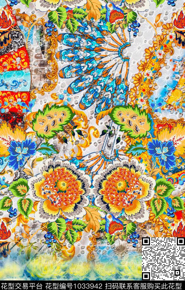 定位花花卉复古数码印花华亿平台下载（图片编号: 1033942） - 瓦栏（Walan）