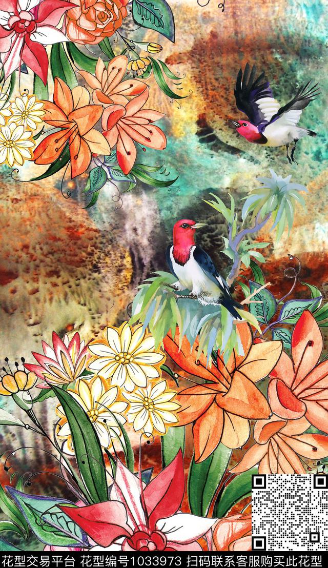 定位花花卉复古数码印花华亿平台下载（图片编号: 1033973） - 瓦栏（Walan）