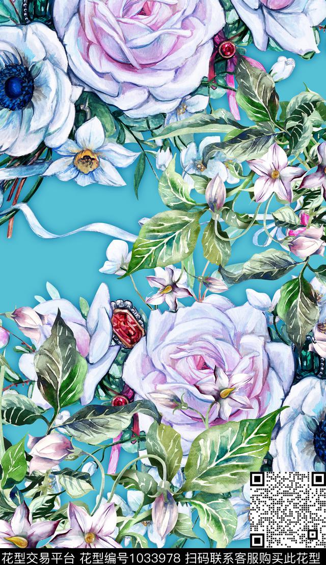 大花定位花花卉数码印花华亿平台下载（图片编号: 1033978） - 瓦栏（Walan）