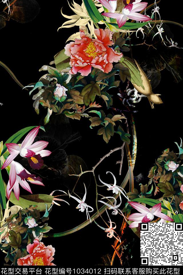 水彩花卉手绘花卉中国风数码印花华亿平台下载（图片编号: 1034012） - 瓦栏（Walan）