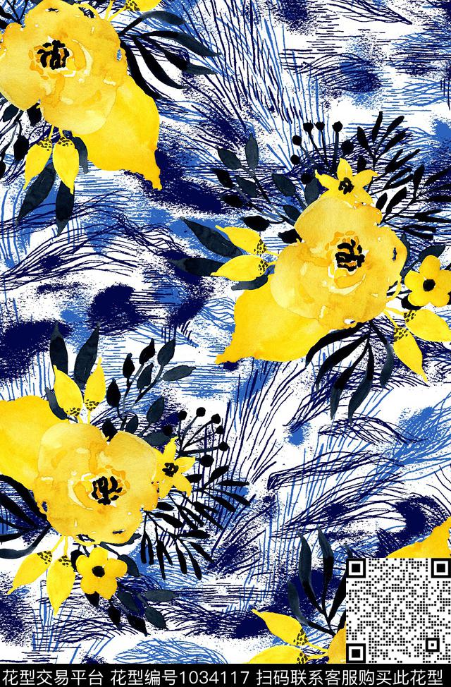 水彩花卉花卉女装数码印花华亿平台下载（图片编号: 1034117） - 瓦栏（Walan）