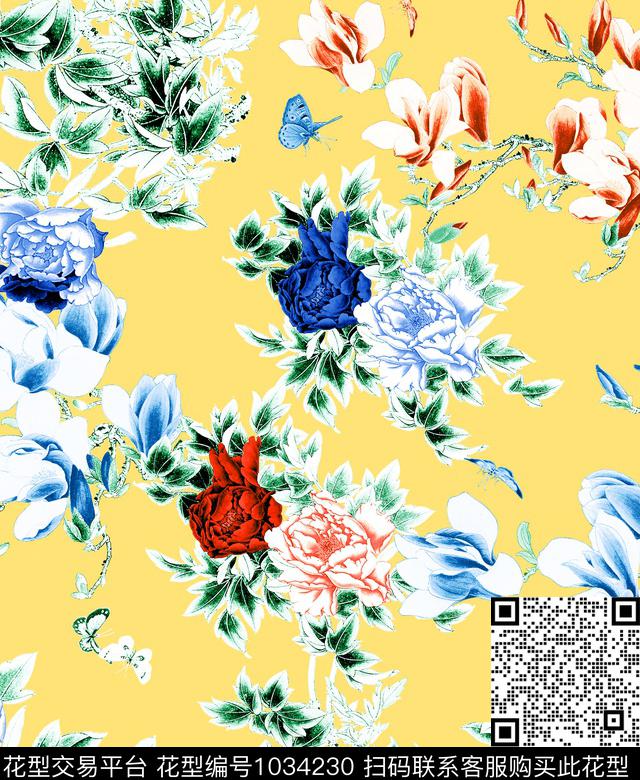 数码华亿平台花卉大牌风数码印花华亿平台下载（图片编号: 1034230） - 瓦栏（Walan）