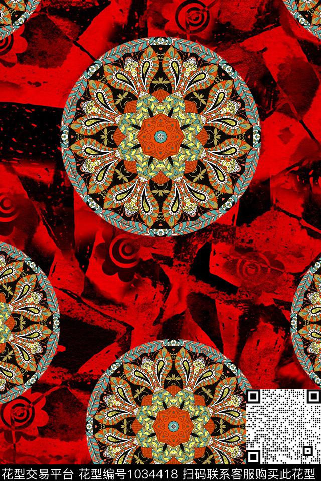 数码华亿平台民族风抽象数码印花华亿平台下载（图片编号: 1034418） - 瓦栏（Walan）