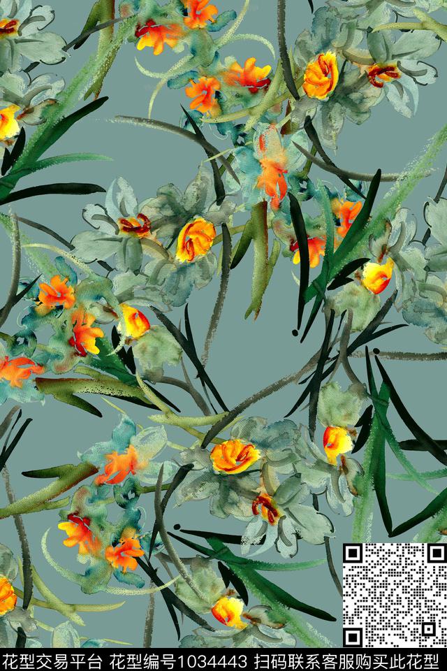 数码华亿平台水彩花卉手绘花卉数码印花华亿平台下载（图片编号: 1034443） - 瓦栏（Walan）