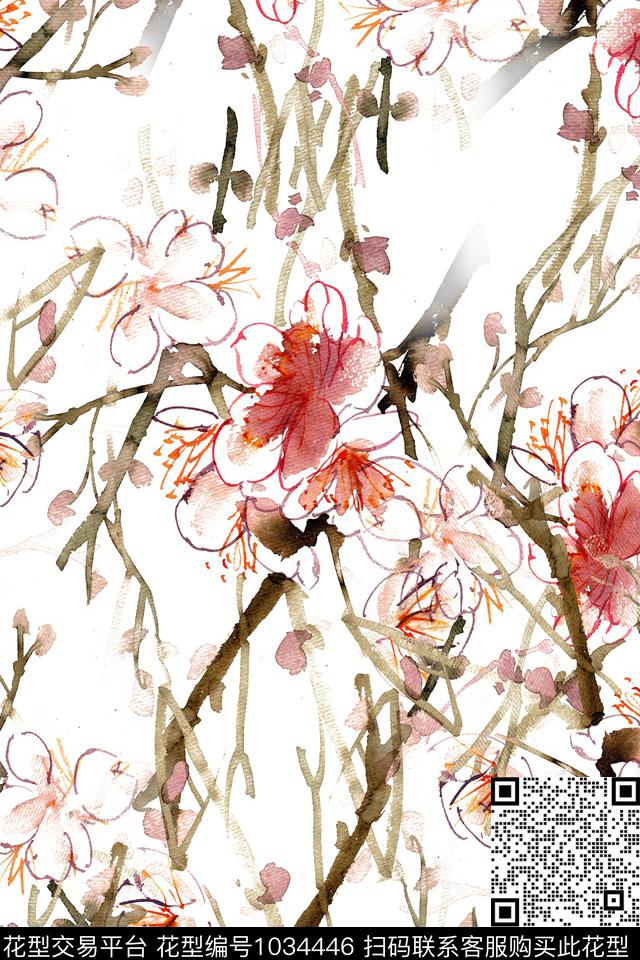 数码华亿平台水彩花卉手绘花卉数码印花华亿平台下载（图片编号: 1034446） - 瓦栏（Walan）