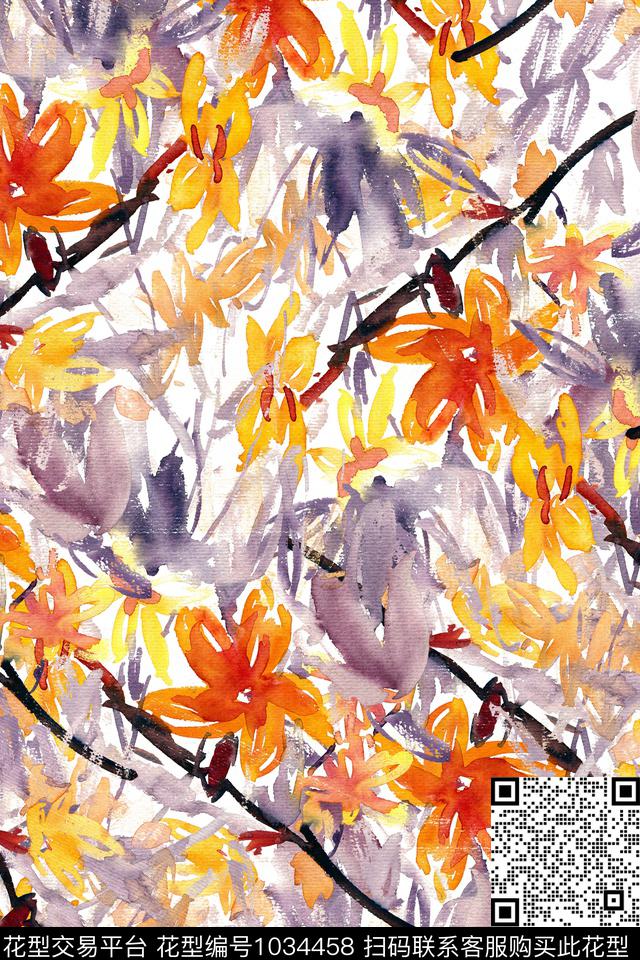 数码华亿平台水彩花卉女装数码印花华亿平台下载（图片编号: 1034458） - 瓦栏（Walan）