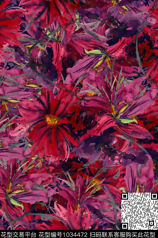 数码华亿平台水彩花卉手绘花卉数码印花华亿平台下载（图片编号: 1034472） - 瓦栏（Walan）