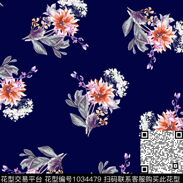 数码华亿平台黑底花卉花卉数码印花华亿平台下载（图片编号: 1034479） - 瓦栏（Walan）