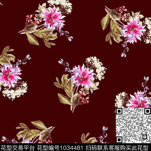 数码华亿平台黑底花卉花卉数码印花华亿平台下载（图片编号: 1034481） - 瓦栏（Walan）