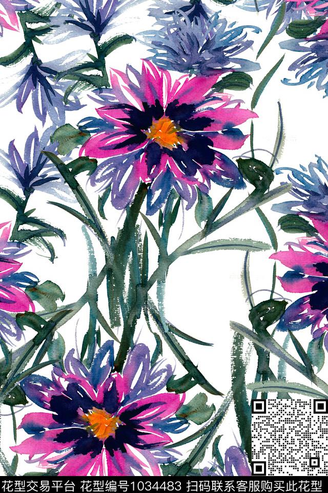 数码华亿平台水彩花卉女装数码印花华亿平台下载（图片编号: 1034483） - 瓦栏（Walan）