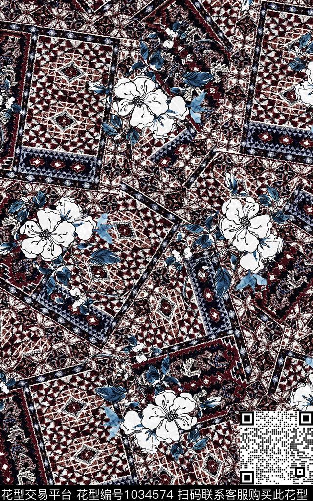 数码华亿平台民族风花卉数码印花华亿平台下载（图片编号: 1034574） - 瓦栏（Walan）