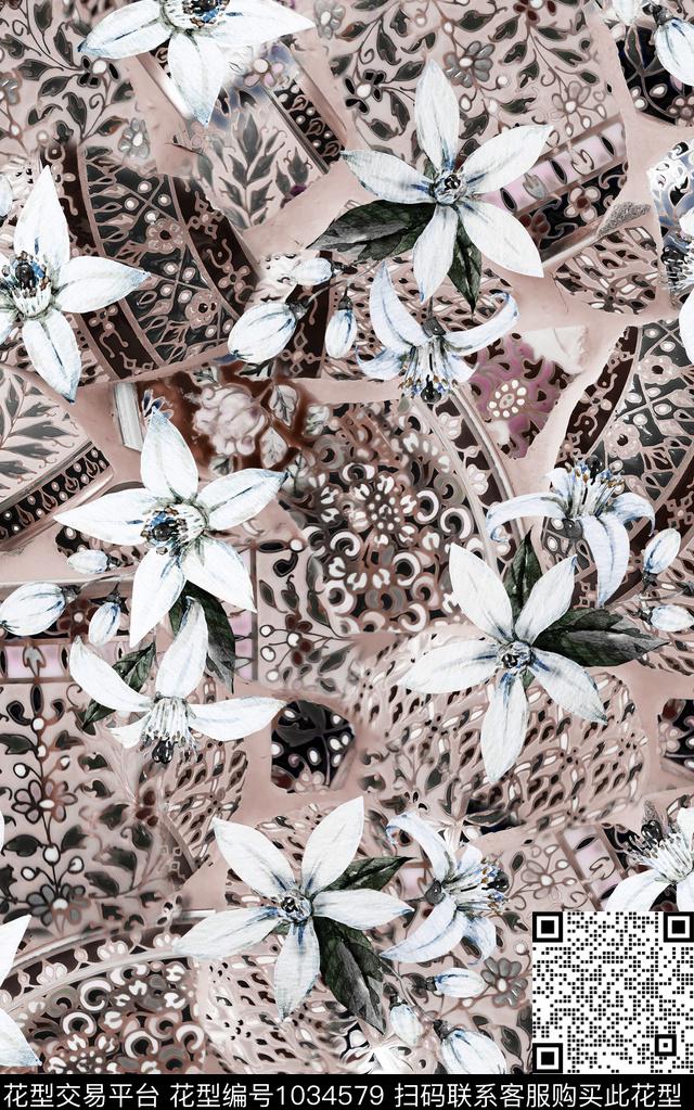数码华亿平台民族风花卉数码印花华亿平台下载（图片编号: 1034579） - 瓦栏（Walan）