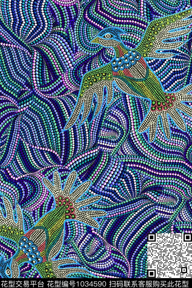 波点抽象鸟数码印花华亿平台下载（图片编号: 1034590） - 瓦栏（Walan）