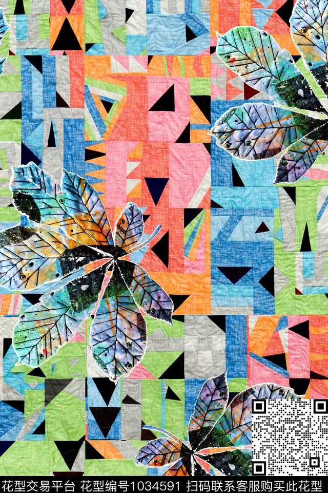 格子几何趣味数码印花华亿平台下载（图片编号: 1034591） - 瓦栏（Walan）