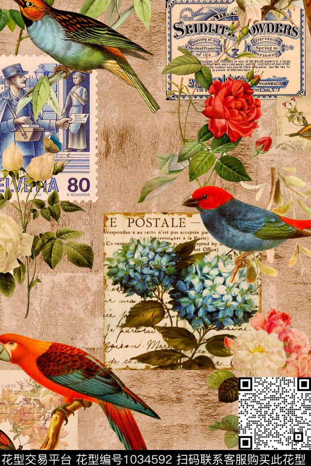 肌理花鸟欧洲数码印花华亿平台下载（图片编号: 1034592） - 瓦栏（Walan）