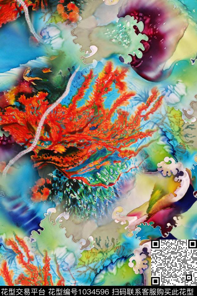 珊瑚抽象蜡染数码印花华亿平台下载（图片编号: 1034596） - 瓦栏（Walan）