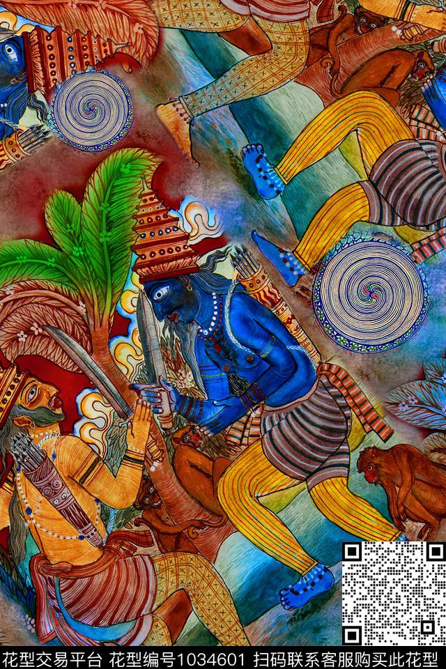 民族风抽象油画华亿平台数码印花华亿平台下载（图片编号: 1034601） - 瓦栏（Walan）