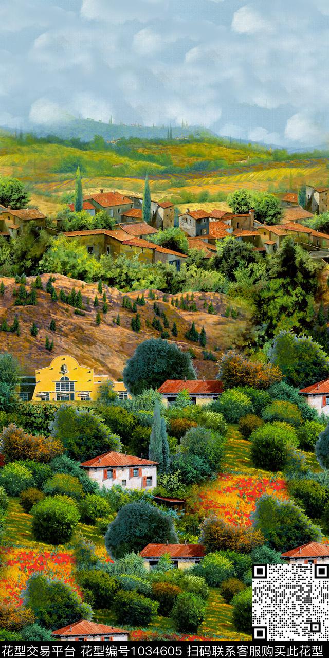 建筑年轻女性手绘花卉数码印花华亿平台下载（图片编号: 1034605） - 瓦栏（Walan）