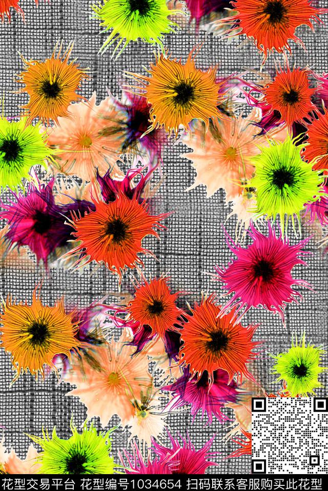 数码华亿平台花卉笔触数码印花华亿平台下载（图片编号: 1034654） - 瓦栏（Walan）
