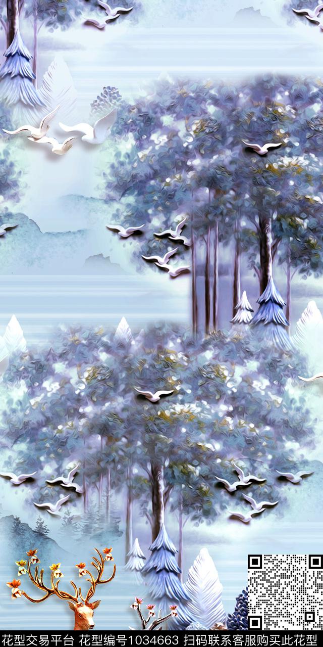 鸟休闲纹理数码印花华亿平台下载（图片编号: 1034663） - 瓦栏（Walan）