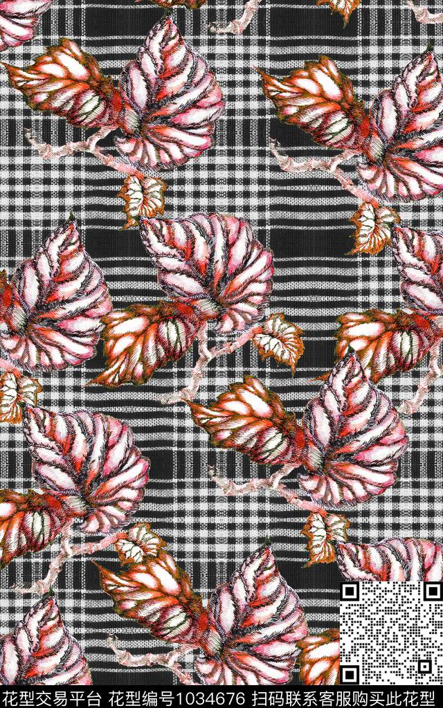 数码华亿平台格子花卉数码印花华亿平台下载（图片编号: 1034676） - 瓦栏（Walan）
