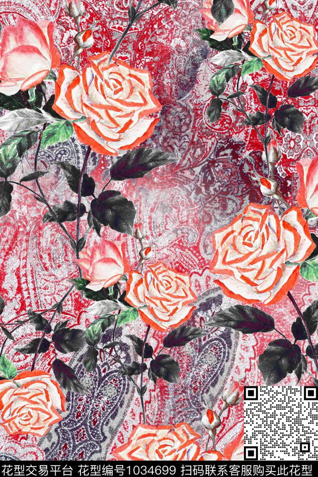 数码华亿平台民族风花卉数码印花华亿平台下载（图片编号: 1034699） - 瓦栏（Walan）