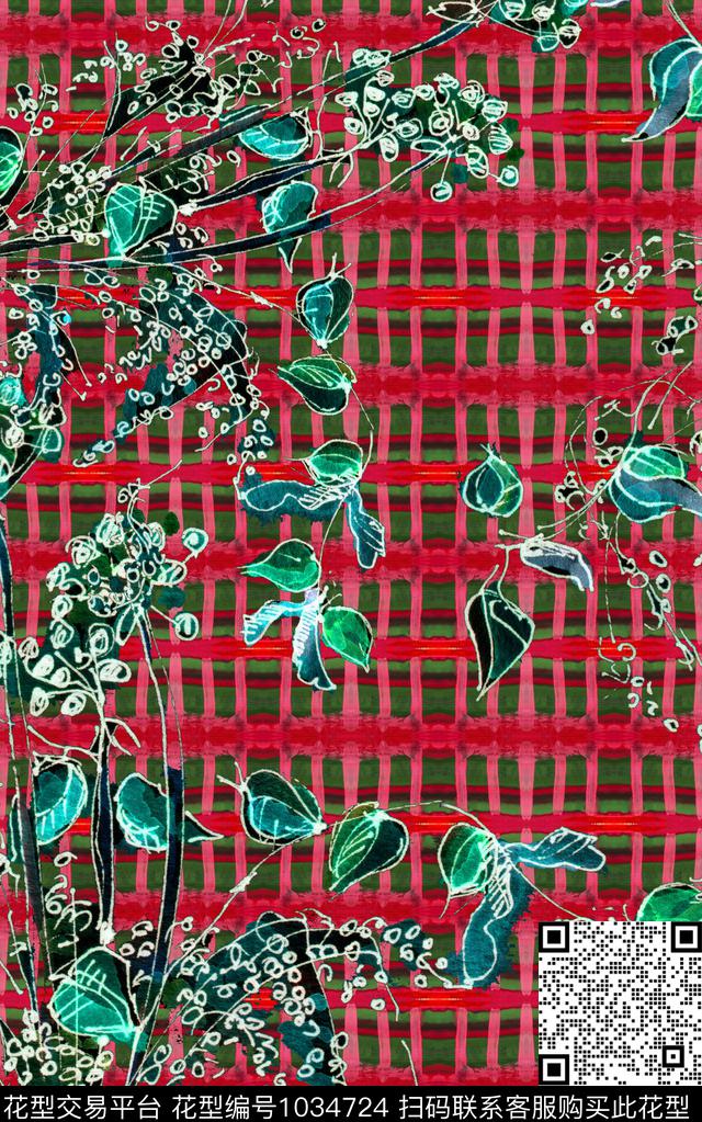数码华亿平台格子花卉数码印花华亿平台下载（图片编号: 1034724） - 瓦栏（Walan）