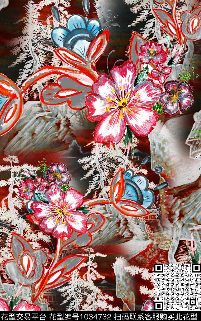 数码华亿平台民族风花卉数码印花华亿平台下载（图片编号: 1034732） - 瓦栏（Walan）