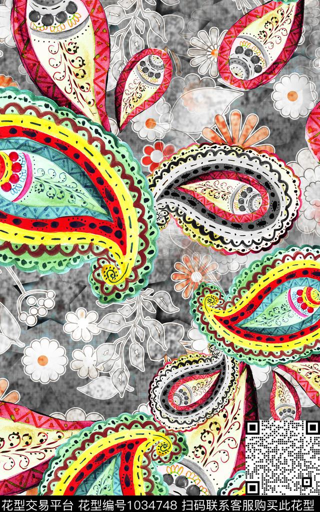 数码华亿平台小碎花佩斯利数码印花华亿平台下载（图片编号: 1034748） - 瓦栏（Walan）