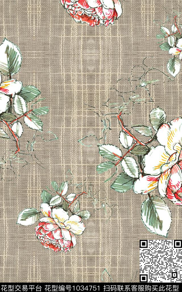 花卉手绘花卉数码印花华亿平台下载（图片编号: 1034751） - 瓦栏（Walan）