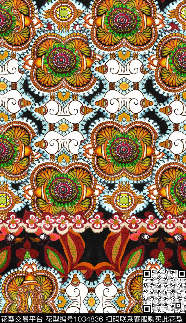 数码华亿平台民族风定位花数码印花华亿平台下载（图片编号: 1034836） - 瓦栏（Walan）