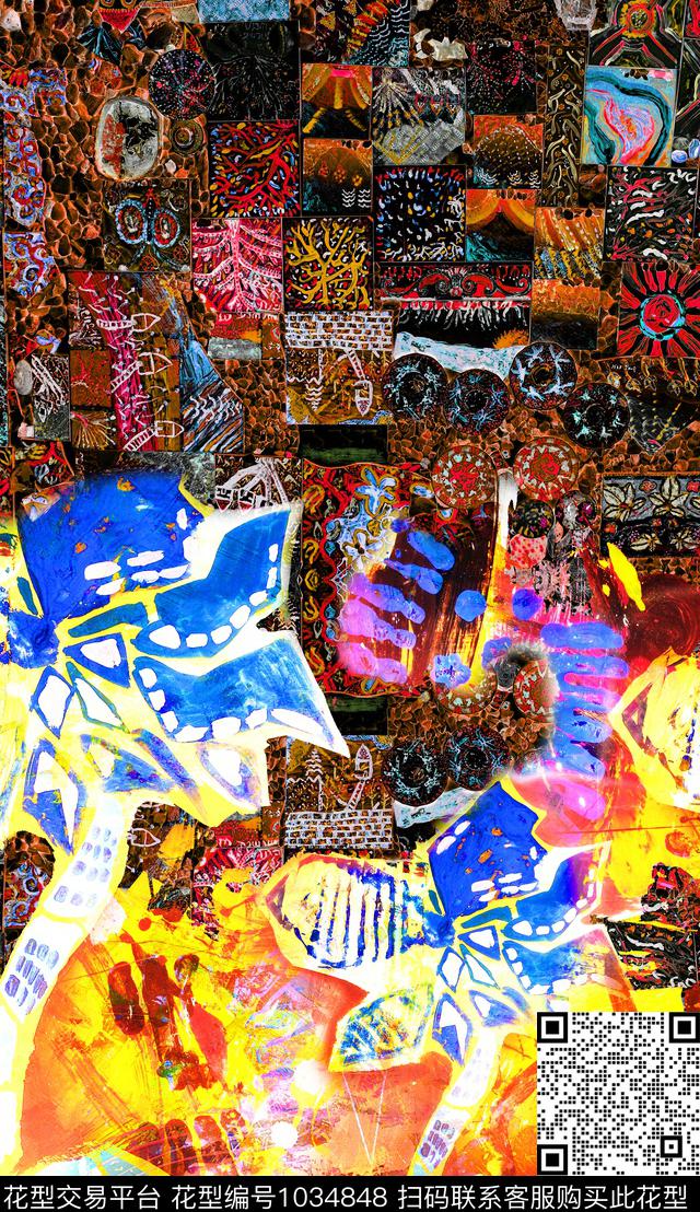 民族风肌理花卉数码印花华亿平台下载（图片编号: 1034848） - 瓦栏（Walan）