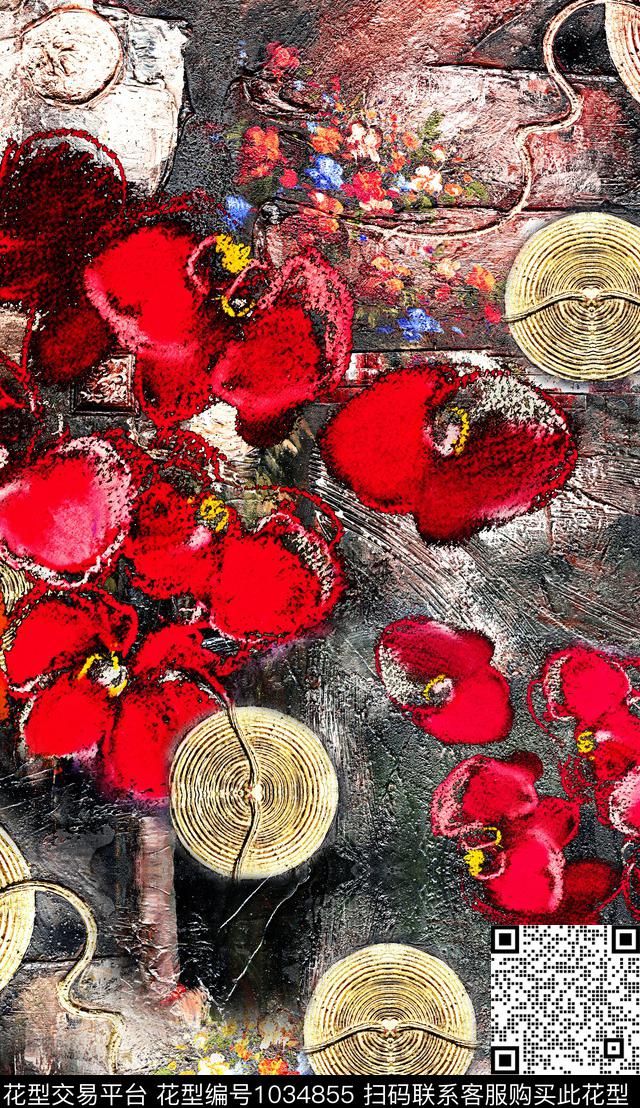 民族风肌理花卉数码印花华亿平台下载（图片编号: 1034855） - 瓦栏（Walan）