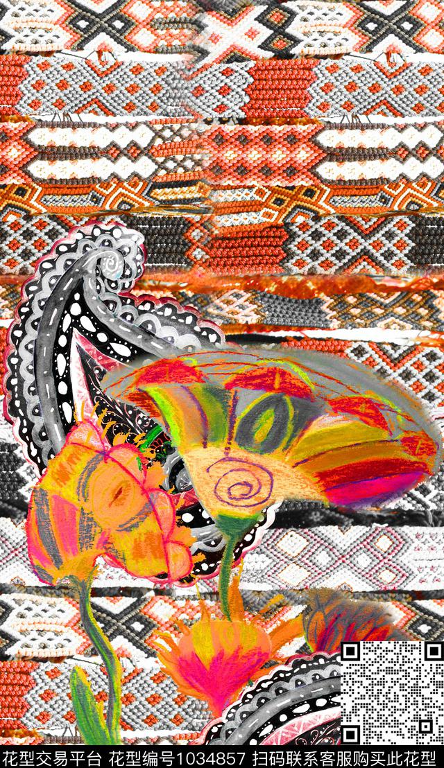 数码华亿平台民族风定位花数码印花华亿平台下载（图片编号: 1034857） - 瓦栏（Walan）