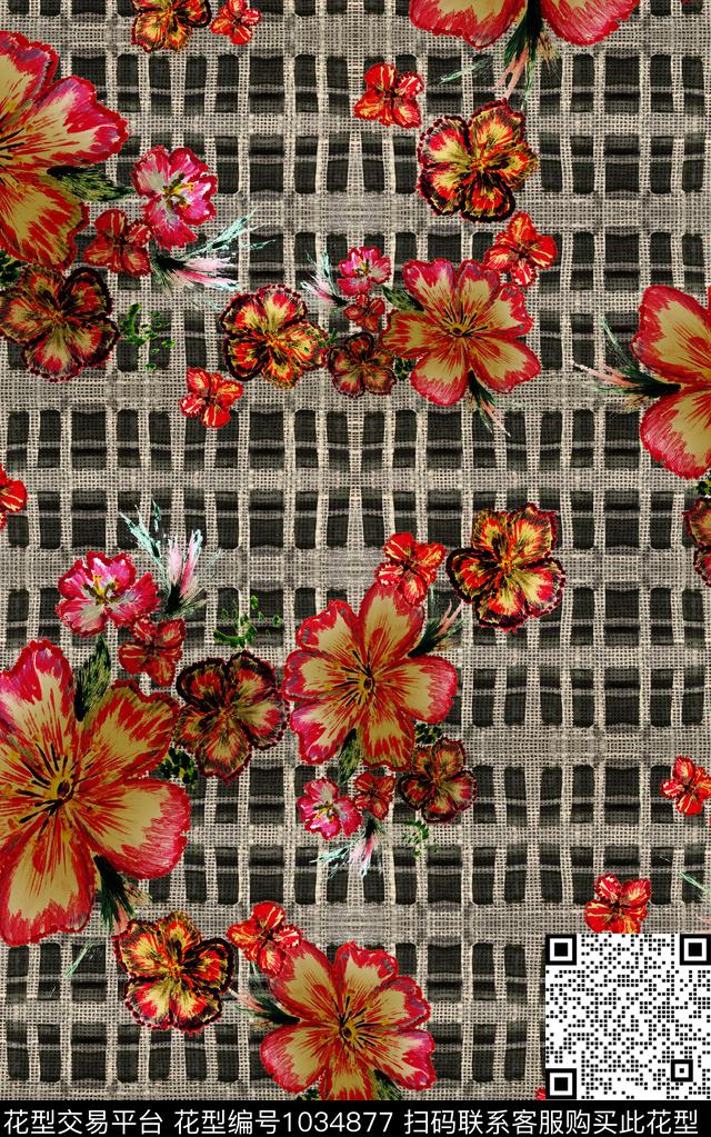 数码华亿平台花卉几何花卉数码印花华亿平台下载（图片编号: 1034877） - 瓦栏（Walan）