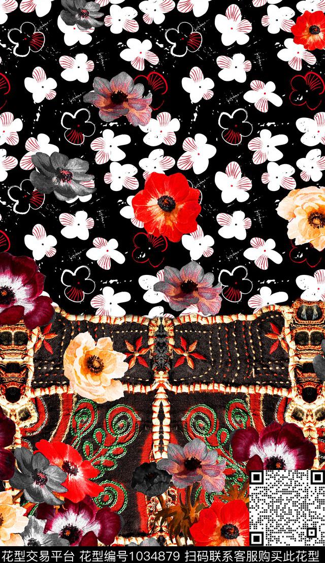 民族风花卉复古数码印花华亿平台下载（图片编号: 1034879） - 瓦栏（Walan）