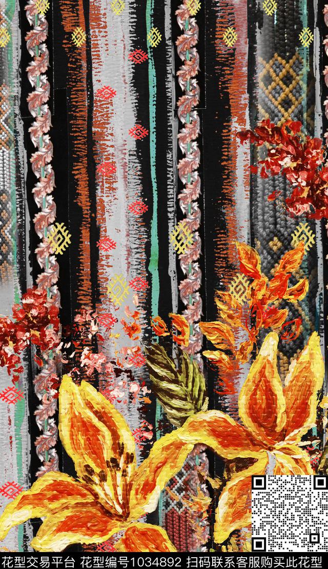 民族风肌理油画华亿平台数码印花华亿平台下载（图片编号: 1034892） - 瓦栏（Walan）