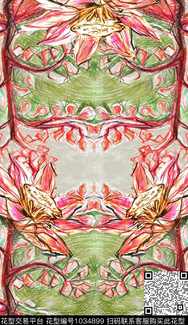 花卉笔触几何数码印花华亿平台下载（图片编号: 1034899） - 瓦栏（Walan）