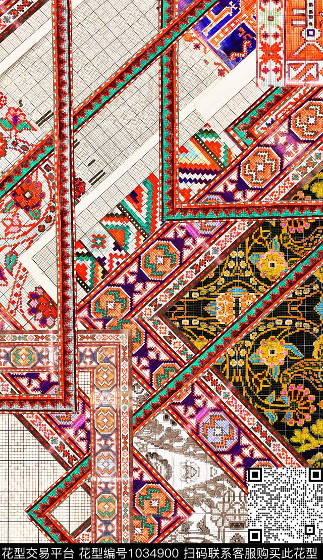 民族风复古欧洲数码印花华亿平台下载（图片编号: 1034900） - 瓦栏（Walan）