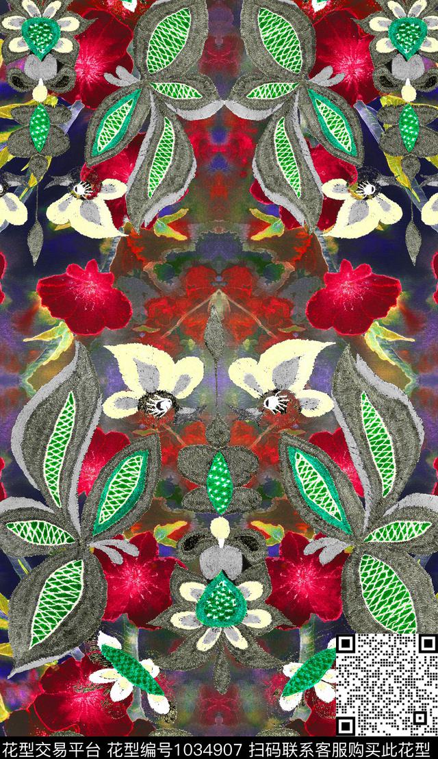 数码华亿平台民族风定位花数码印花华亿平台下载（图片编号: 1034907） - 瓦栏（Walan）